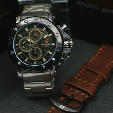 Jam Tangan Pria Original Swiss Army Dhc Chrono Aktif Free Strap Leather - Silver Black