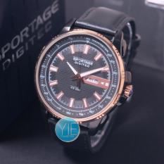 Jam Tangan Pria Sportage Digitec Kulit Asli Anti Air Original - Rosegold Hitam