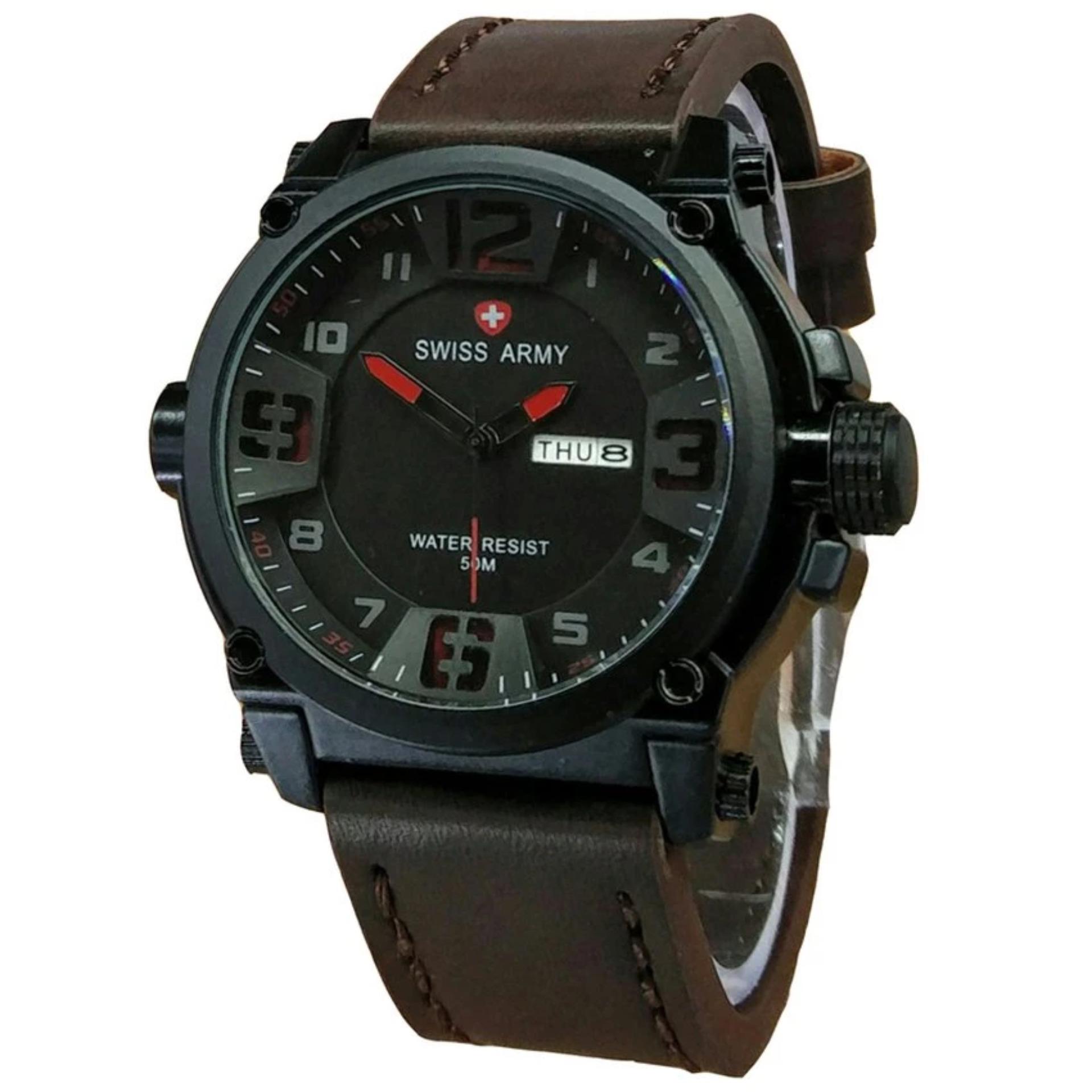 Jam Tangan Pria Swiss ArmyLeather Strap - Dark Brown - SA 1441 DBR-RZ