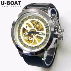 Jam Tangan Pria U-Boat Skeleton UB2 Rubber Black Silver Automatic