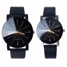 Jam Tangan Quartz 1 Pair Pria dan Wanita Strap Kulit PU Men Women Stainless Steel Leather Couple Watch