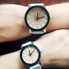 Jam Tangan Quartz 1 Pair Pria dan Wanita Strap Kulit PU Men Women Stainless Steel Leather Couple Watch