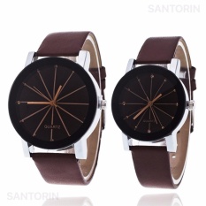 Jam Tangan Quartz 1 Pair Pria dan Wanita Strap Kulit PU Men Women Stainless Steel Leather Couple Watch - Brown Black