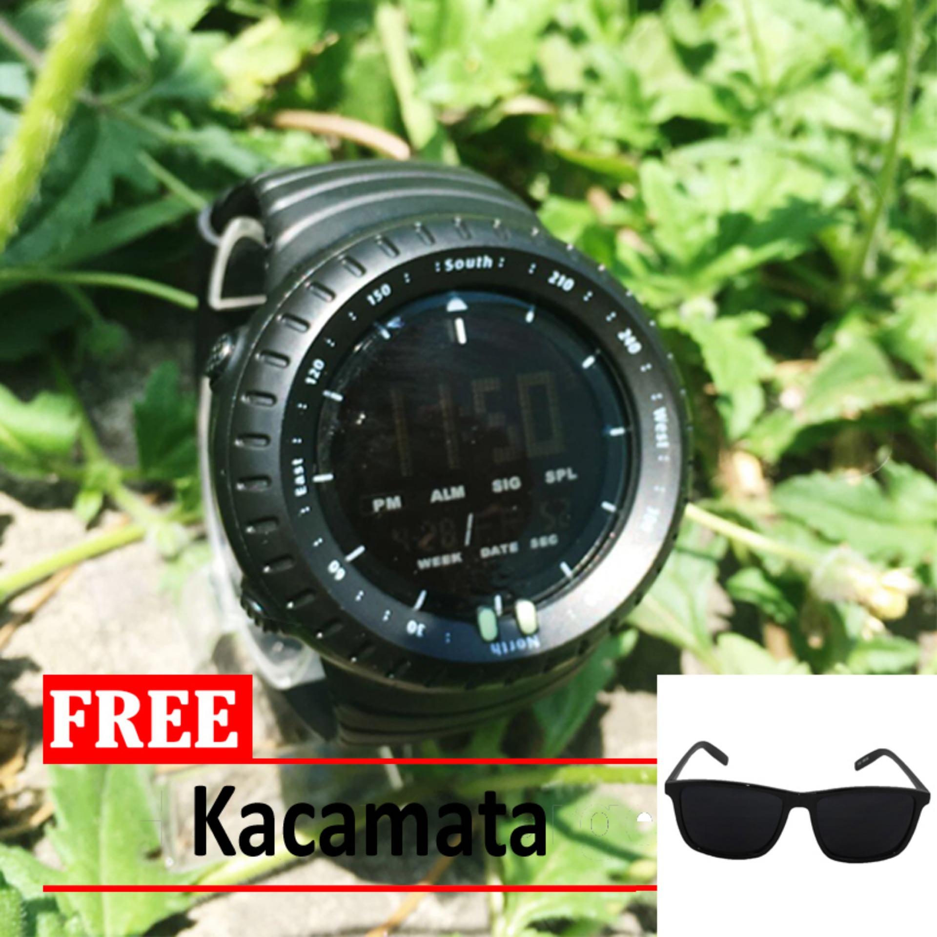 Jam Tangan Sport Fashion Terbaru Pria - Hitam free Kacamata Hitam