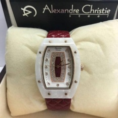 Jam Tangan Sport Formal Fashion Kasual Alexandre Christie Original Wanita Cewek Perempuan Alexandre Christie Model Terbaru Termurah Terlaris Keren Elegan Simple Analog Kulit Leather Alexandre Christie AC 2638 Original Merah Maron Murah