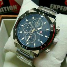 Jam Tangan Sport Formal Fashion Kasual Crono Rantai Pria Cowok Laki Laki Model Terbaru Murah Keren Elegan Analog Tanggal Aktif Rantai Stainless Steel Expedition E6385 (Silver)