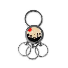 Jepang Hitam Putih Merah Kuning Candi Bridge Tower Arsitektur Pine Fuji Sun Landmark Siluet Seni Ilustrasi Pola Logam Gantungan Kunci Cincin Mobil Keychain Creative Trinket Keyring Kebaruan Item Terbaik Pesona Hadiah-Intl