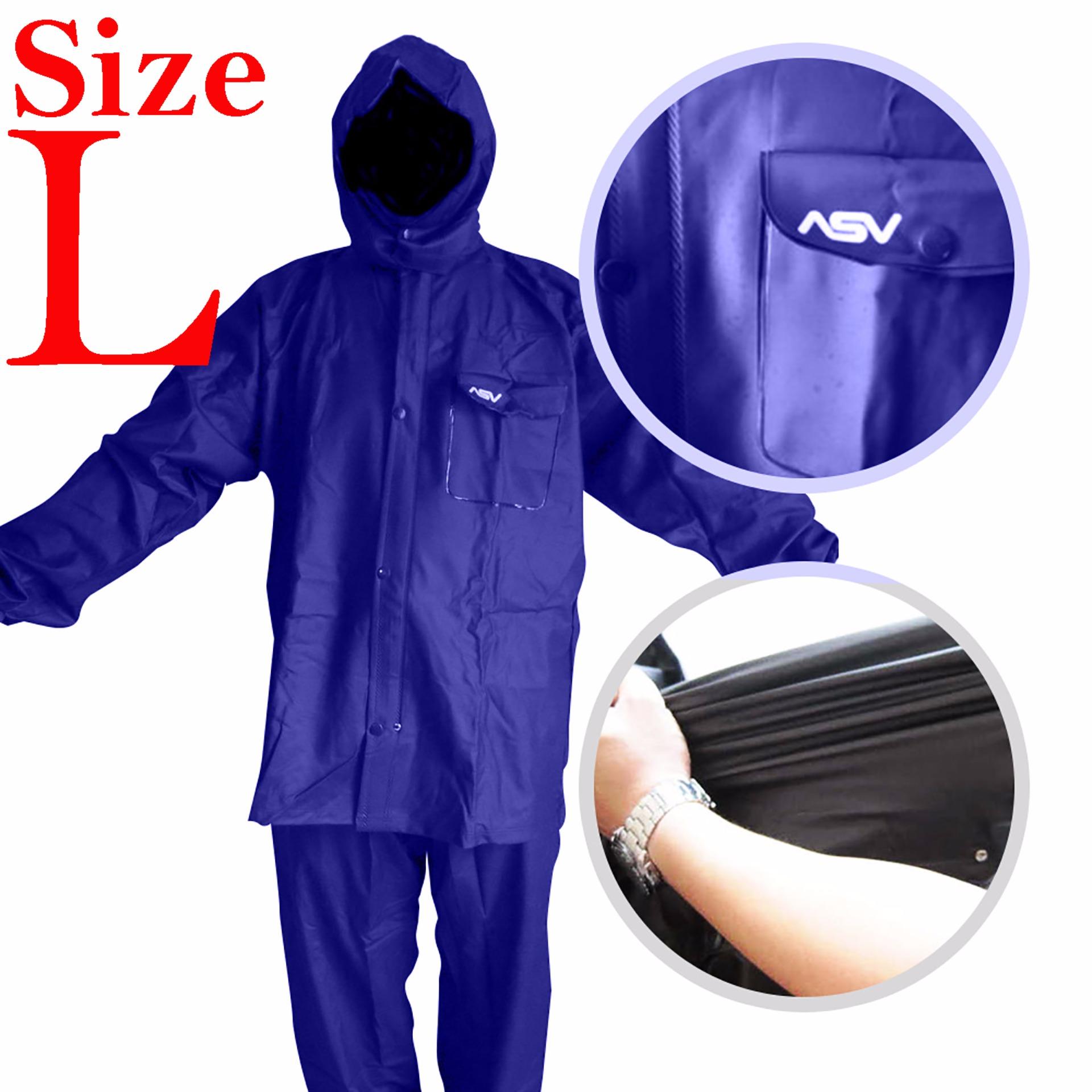 Jas Hujan ASV Versi 1 Kualitas No.1 Karet PVC Full Rubber Tebal Sistem Press Original Waterproof Raincoat - Biru Tua Ukuran L