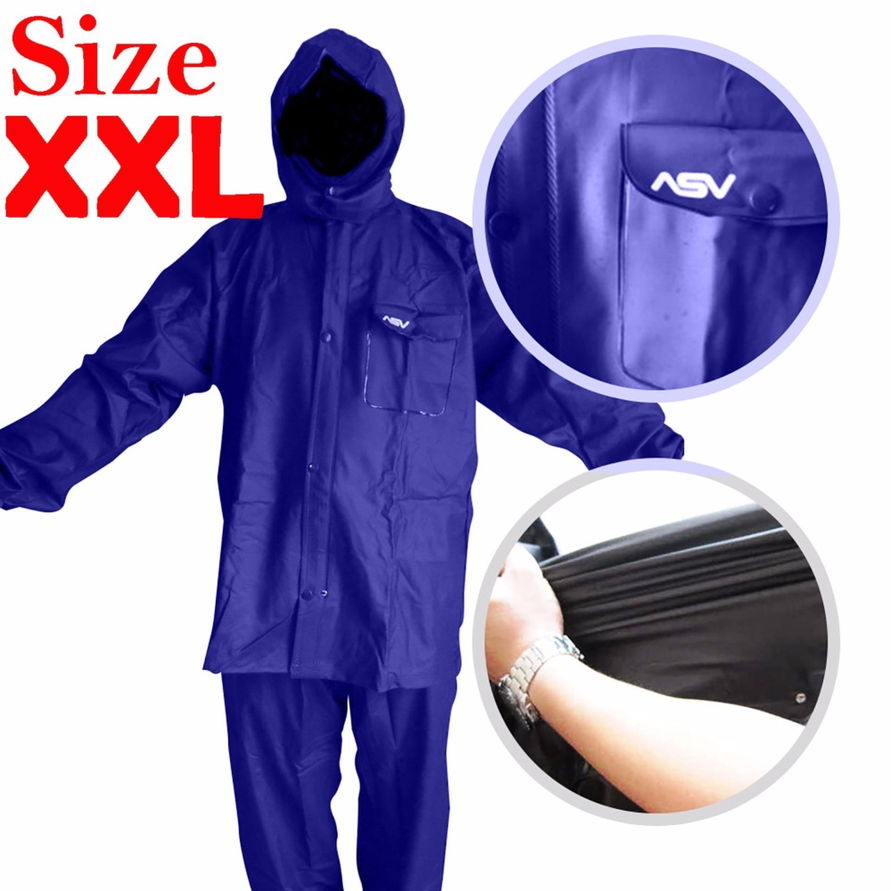 Jas Hujan ASV Versi 1 Kualitas No.1 Karet PVC Full Rubber Tebal Sistem Press Original Waterproof Raincoat ASV - Biru Tua Ukuran XXL