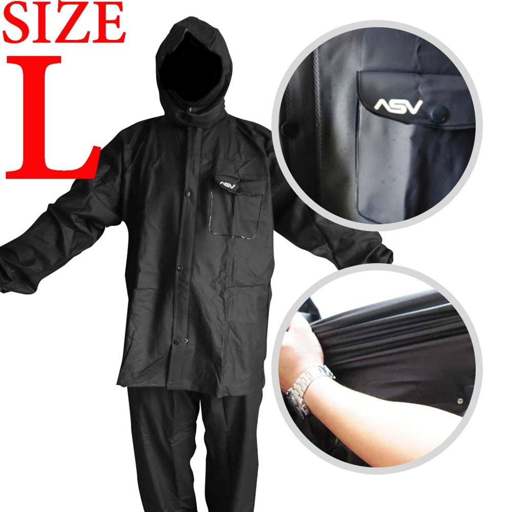 Jas Hujan ASV Versi 1 Kualitas No.1 Karet PVC Full Rubber Tebal Sistem Press Original Waterproof Raincoat ASV - Hitam Ukuran L