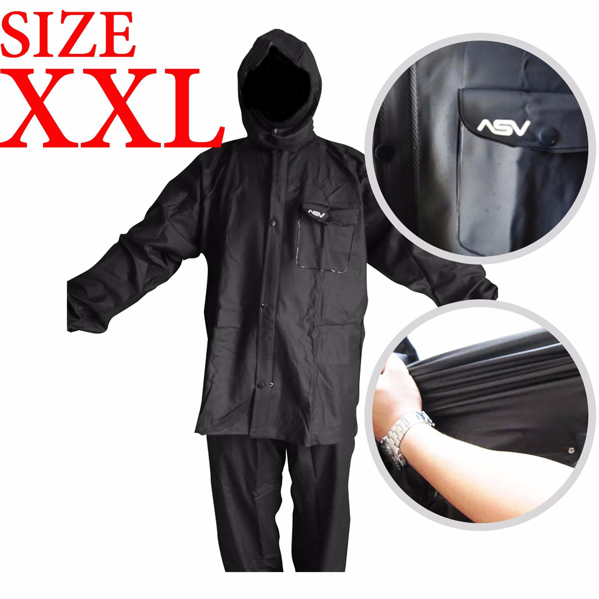 Jas Hujan ASV Versi 1 Kualitas No.1 Karet PVC Full Rubber Tebal Sistem Press Original Waterproof Raincoat ASV - Hitam Ukuran XXL