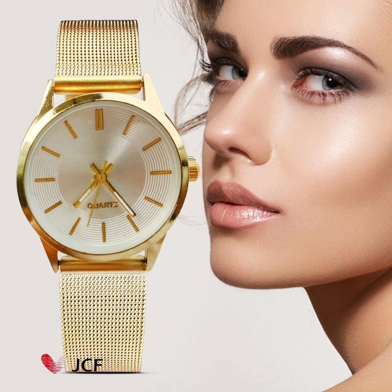 JCF Jam Tangan Emas Analog Fashion Wanita Cantik Mewah - 587 Bulat Gold  