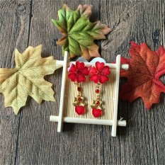 Jepang atau Korea Selatan Merah Tua Tren Butik Berlapisan Emas Anting Jepit Tanpa Tindik Anting