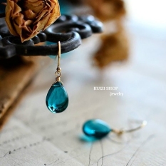 Jepang Jaring 14 K Buatan Tangan Biru Shi Ying Stone Tetesan Air Anting Jepit Tanpa Tindik Kwai Anak