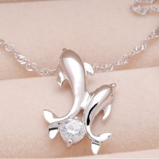 Jetting Buy Fashion Kristal Liontin Kalung Berlian Imitasi Lumba-Lumba Imut Double Rantai Kalung Putih