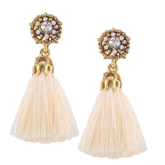 Jewel-encrusted Women Earrings Fashion Rhinestone Long Dangle Tassel Ear Drop Color:Beige - intl
