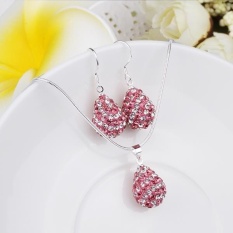 Set Perhiasan Pembelian Online Berlian Imitasi Wanita Trendi Kalung Pesta Anting-anting Berlapis Perak Kalung/Anting-Anting 18 K Gold Berlapis Air Drop-Intl