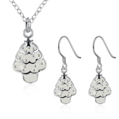 Perhiasan Set Pembelian Online Wanita Pesta Trendi Tembaga Kalung/Anting Kalung Anting Tanaman Berlapis Perak Putih-Intl