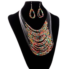 Jewelry Multicolor Multi-layer Resin Beads Necklaces and Earrings Set CO - intl