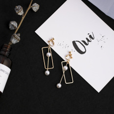 Anting Logam Sederhana Model Sama Persegi Panjang Anting Jepit Tanpa Tindik