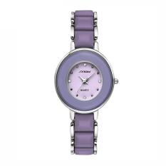 Jiaukon Saat Kenobi Watch Watch 9491 Asli Perempuan Korea Fashion Gelang Menonton Wanita Setengah Keramik Putih Diamond Watch (Ungu)