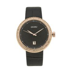 Jiaxiang Guou Eropa dan Amerika Serikat dan Inggris Diamond Cantik Tren Mode Sederhana Wanita Kulit Jam Tangan (goldblack)
