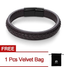 Jiayiqi Pesona Gelang Punk Mens Brown Asli Kulit Manset Gelang Wristband (beli1 Gratis1 Freebie)-Intl