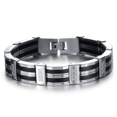 Jiayiqi Double Hitam Tali Pengikat Stainless Steel Gelang Silikon