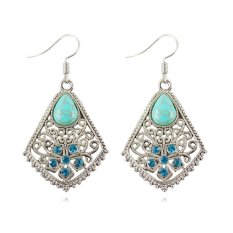 Jiayiqi Bunga Berlian Berongga Pirus Anting-Anting Menjuntai Kristal