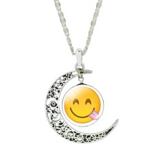 Jiayiqi Perak Berlapis Lidah Emoticon Waktu Gem Wanita Crescent Kalung Liontin Kuning