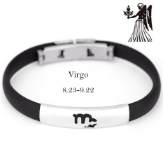 Jiayiqi Sederhana 12 Rasi Stainless Steel Gelang Silikon For Pria Yg Dpt Menyesuaikan Diri