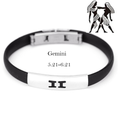 Jiayiqi Sederhana 12 Rasi Stainless Steel Gelang Silikon For Pria Yg Dpt Menyesuaikan Diri