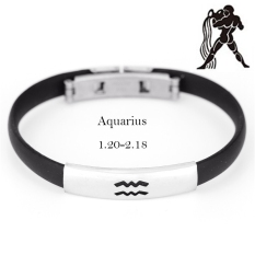 Jiayiqi sederhana 12 rasi Stainless Steel gelang silikon untuk pria yg dpt menyesuaikan diri