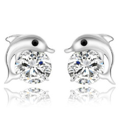 Jiayiqi Putih Berlian Besar 925 Perak 925 Warna Dolphin Anting-anting Stud-Internasional