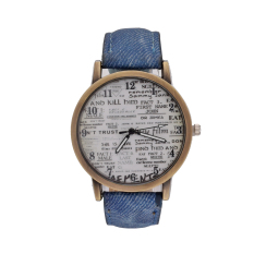 Jingle Fashion Merek Jam Tangan Kuarsa Kasual Huruf Bahasa Inggris Kain Tali Kulit Kartun Pria/Jam Tangan Wanita (Biru)