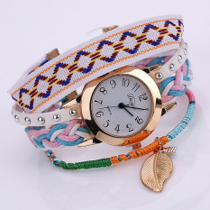 Jingle Wanita Retro Gelang Kulit Daun Dekorasi QUARTZ Wrist Watch (Putih)