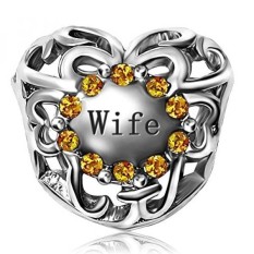 JMQJewelry Love Wife Heart Birthstone Yellow November Charms Bead For Bracelets Christmas - intl
