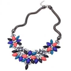 Jo. Di Desain Retro Berlian Imitasi Choker Bunga Kalung (Biru)