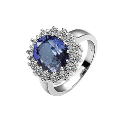 Jo. Di R027-8 Grosir Tinggi Kualitas Nickle Gratis Antiallergic Baru Fashion Perhiasan 18 K Nyata Cincin Berlapis Emas untuk Wanita Gratis Pengiriman (Silver + Biru) -Intl