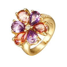 Jo di R428 Wholesale Qualitynickle Gratis Antiallergic Baru Perhiasan Fashion 18 K Cincin Lapis Emas untuk Wanita (Multicolor)-Intl