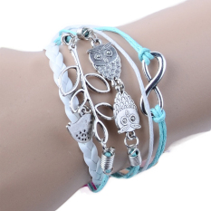 Jo. Dalam Charm Lucky Cabang Daun Burung Bracelet Di Silver Mint Green Wax Tali Kulit Sintetis Menganyam Gelang (Multicolor)