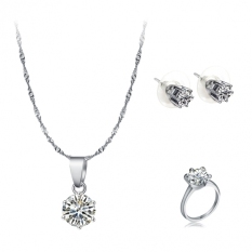 Jo.in Set 3 Pcs Perhiasan Kalung Berlian Imitasi Anting-Anting dan Cincin