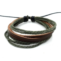 Jo. Dalam Bungkus Multilayer Gelang Kulit Sintetis dengan Tali Yang Dikepang Perhiasan (Hijau)