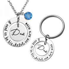Jovivi 2 Pcs Ayah/Ibu Hari Keychain Set Kalung, Aku Digunakan untuk Menjadi/malaikatnya Sekarang HE/Dia Tambang Ayah/Ibu Kristal Memorial Necklace- INTL