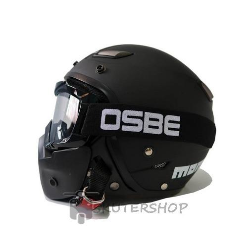 JPN Helm Momo Vintage With OSBE Goggle Mask Retro Klasik Jap Style Motocross Shark Raw Visor Clear Doff - Hitam