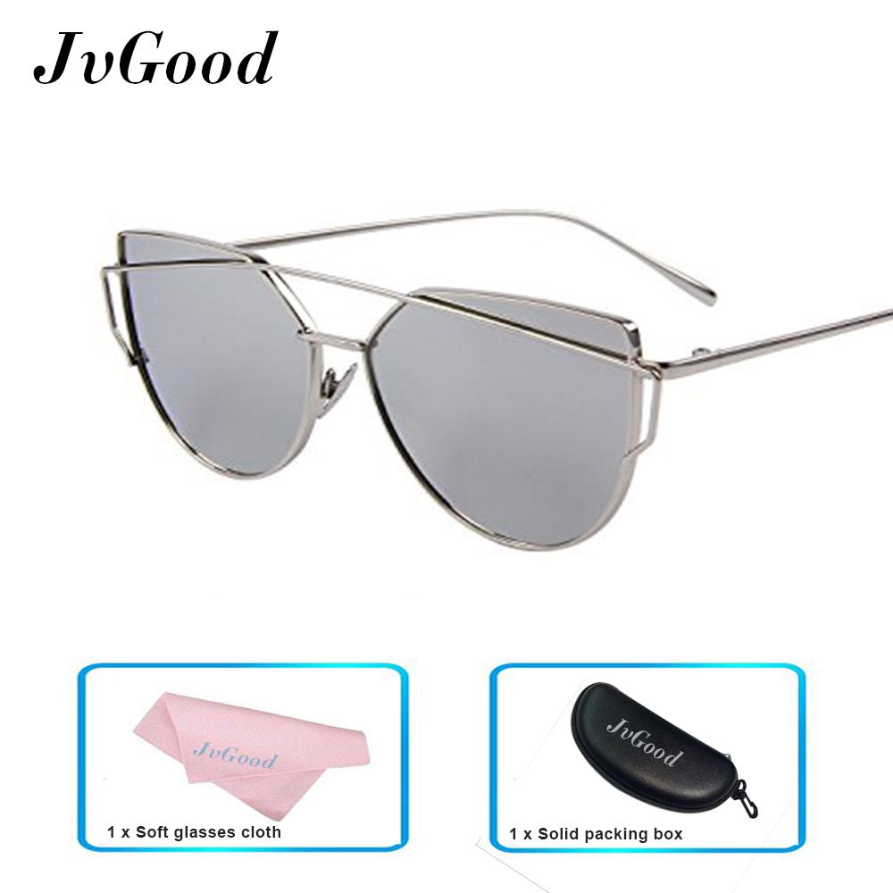 JvGood Cat Eye Datar Cermin Lensa Kacamata Polarized Street Fashion Bingkai Logam UV 400 Wanita Sunglasses Rose Gold