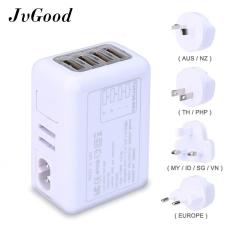 JvGood International Universal Travel Adaptor Daya dengan 2.4A 4 USB Charger & Seluruh Dunia Stopkontak AC Plugs