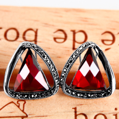 Ka Shun Anting Huggie Retro Thai Perak Anting Anting Jepit Tanpa Tindik Jenis Batu Delima