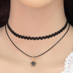 LRC Kalung Wanita Elegant Black Star Shape Pendant Decorated Double Layer Design