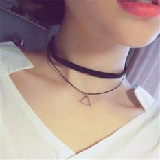 LRC Kalung Wanita Vintage Balck Hollow Out Star Pendant Decorated Double Layer Choker Necklace